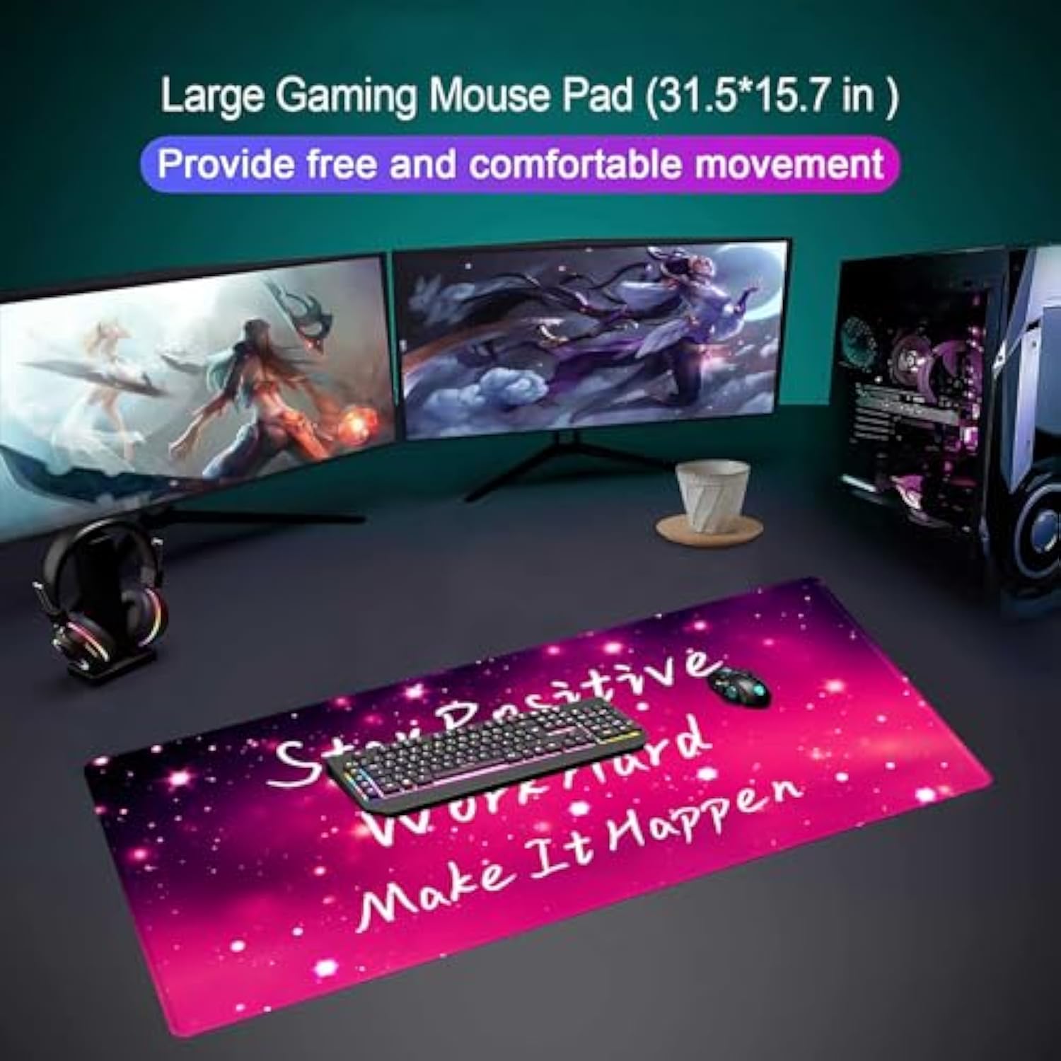 Large Extended Mouse Pad With Superior Micro-Weave Cloth, Inspirational Quote Mouse Pads For Desk,Waterproof Non-Slip Rubber Base Mousepad Desk Mat For Office/Home/Desktop,Pink Mouse Pad For Women