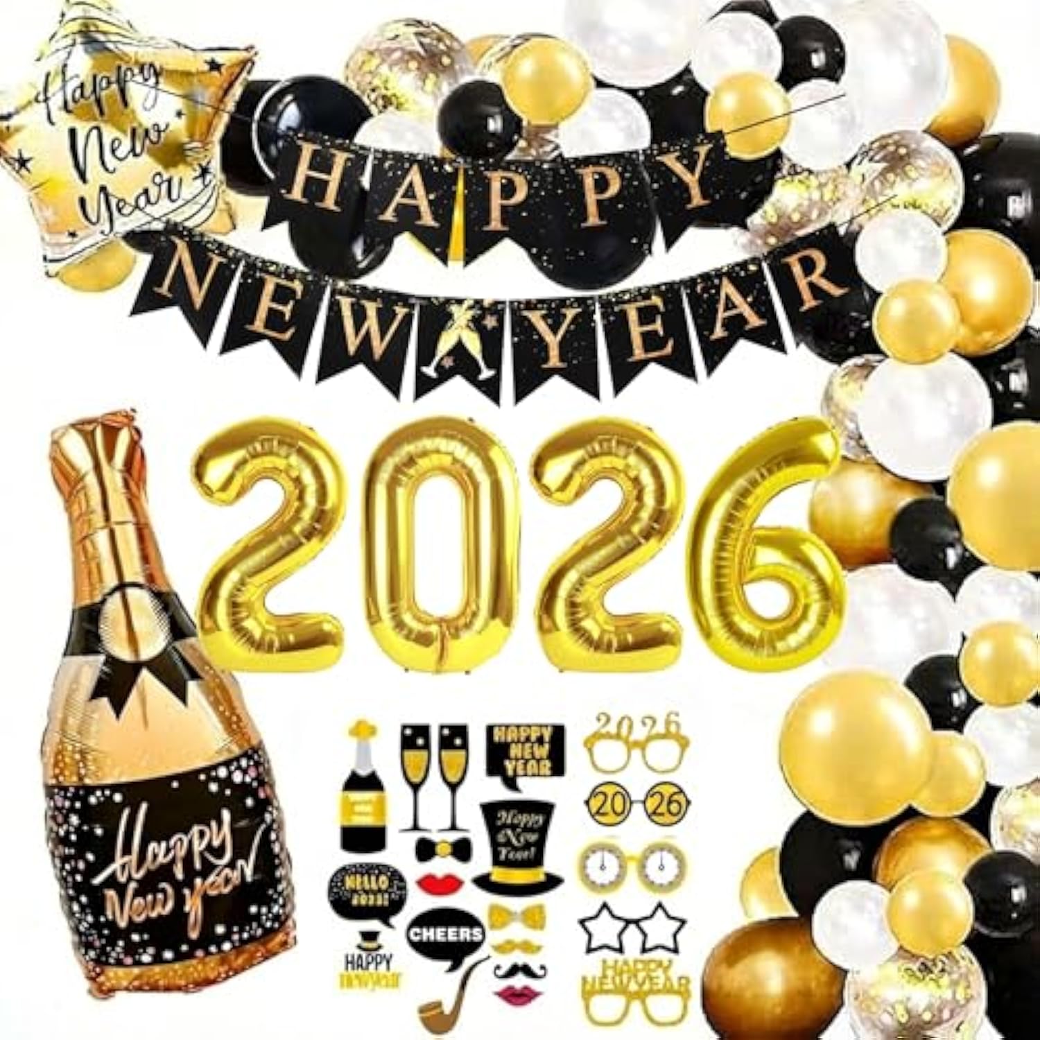 2026 New Year Balloon Kit Foil Banner Tassel and Latex Party Decorations