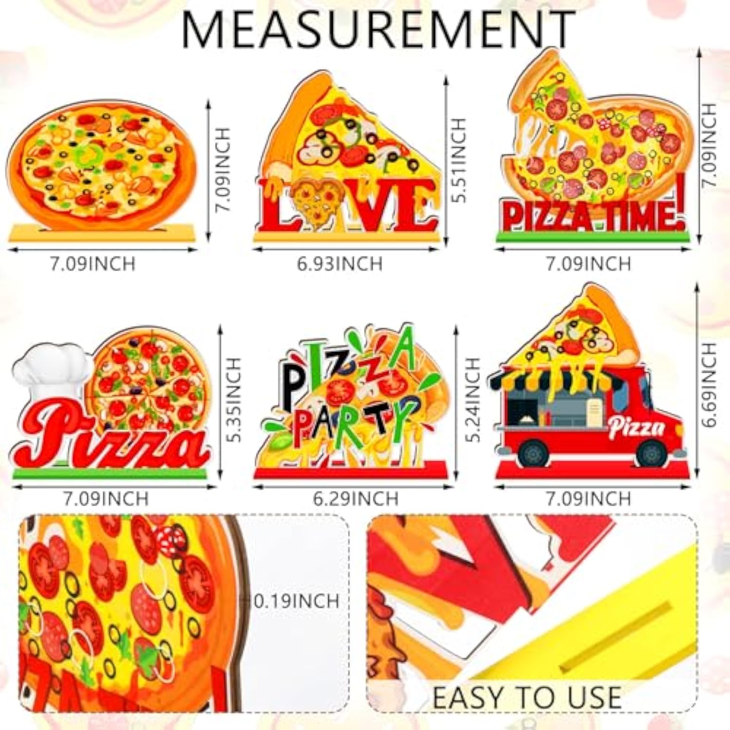 6 Pcs Pizza Party Decorations Wooden Pizza Table Centerpieces Birthday Party Favors Decorations For Home Baby Shower Supplies