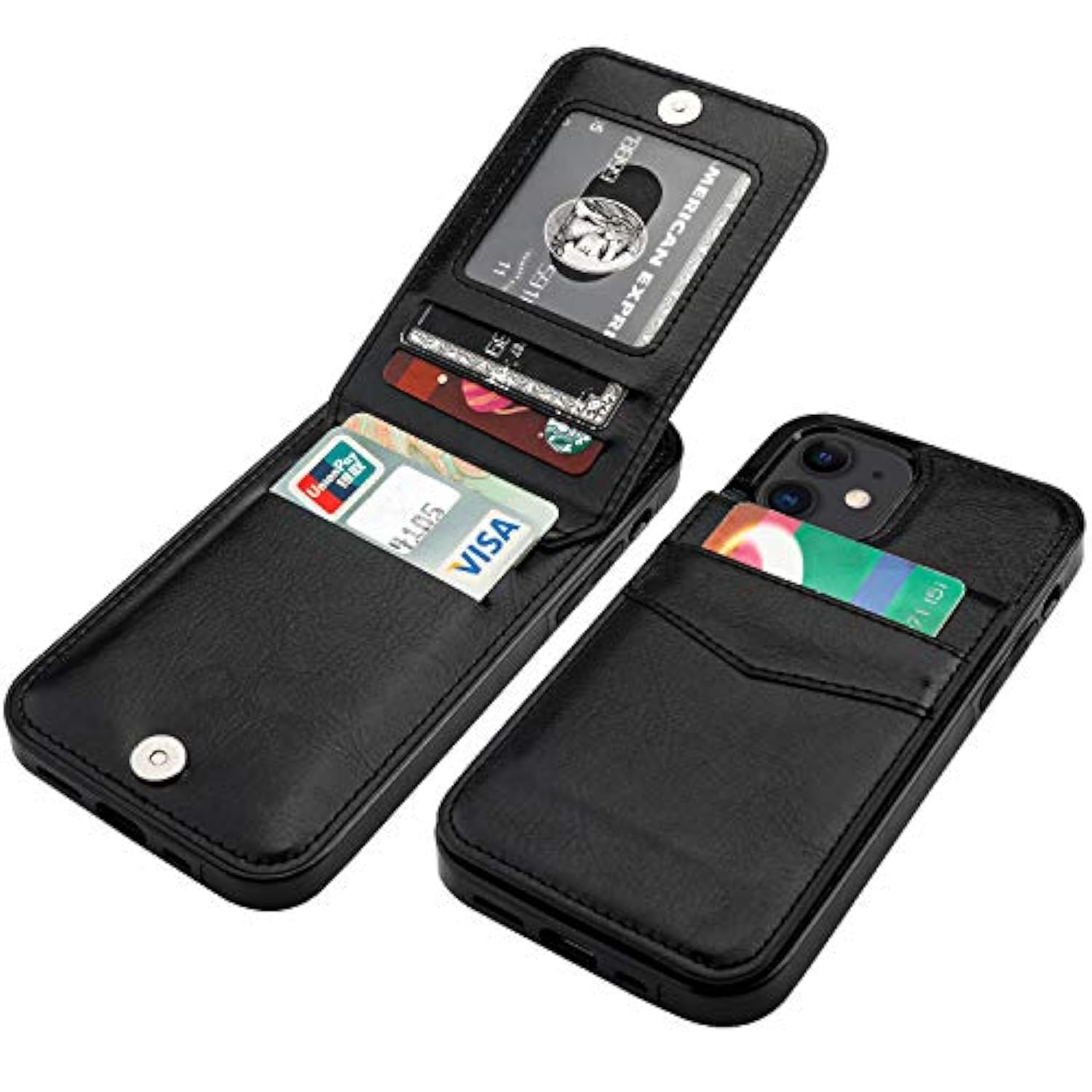 Compatible With 12 Compatible With 12 Pro Case Wallet With Credit Card Holder, Premium Leather Magnetic Clasp Kickstand Heavy Duty Protective Cover 6.1 Inch(Black)