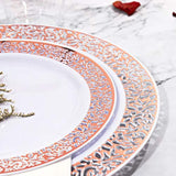 350Pcs Rose Gold Plastic Plates With Disposable Silverware & Napkins - Rose Gold Rim Plastic Dinnerware Set Lace Design For Wedding, Party & Mother’S Day