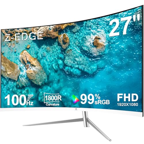 Z-Edge 27-Inch Curved Gaming Monitor, Full Hd 1080P 1920X1080 Led Backlight Monitor, With 100Hz Refresh Rate And Eye-Care Technology, 178° Wide View Angle, Vga+Hdmi