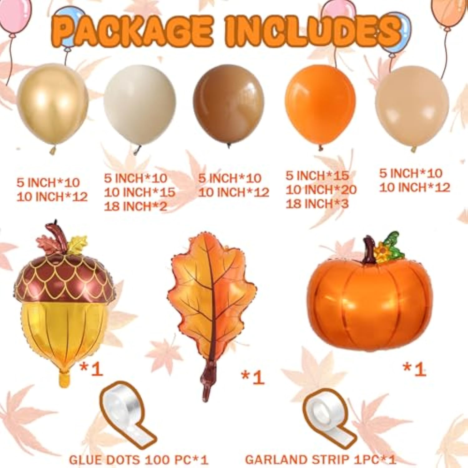Fall Balloon Arch Kit: Pumpkin, Maple Leaf & Metallic Gold