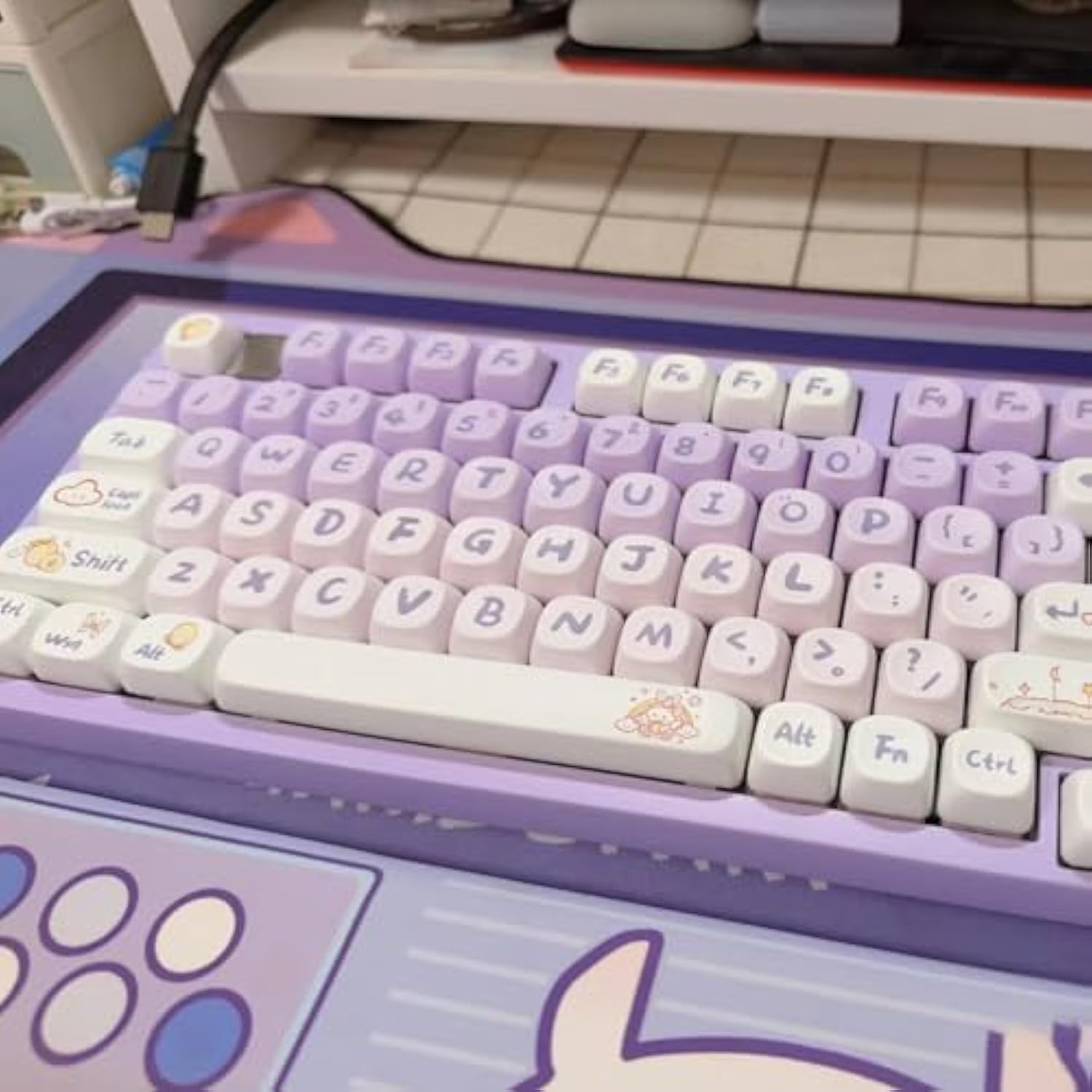 Keycaps 142 Keys Purple Rabbit Cute Moa Profile Dye-Sublimation For Cherry Mx