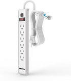 6 Outlet Surge Protector Power Strip 2 USB Ports 4FT Cord 600J Wall Mount