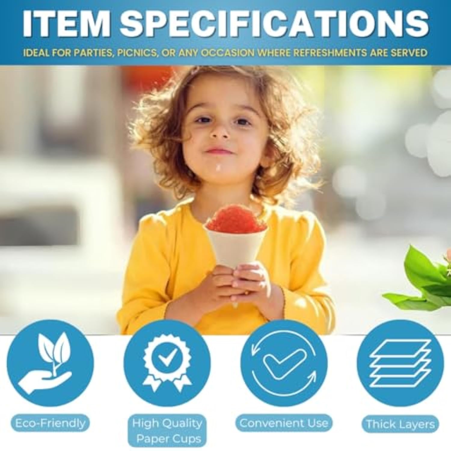 200 Pack White Paper Cone Cups 4.5oz Eco-Friendly Leak-Proof Disposable