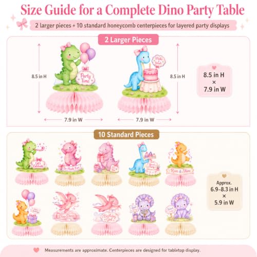12 Pcs Pink Dinosaur Birthday Honeycomb Centerpieces for Girls