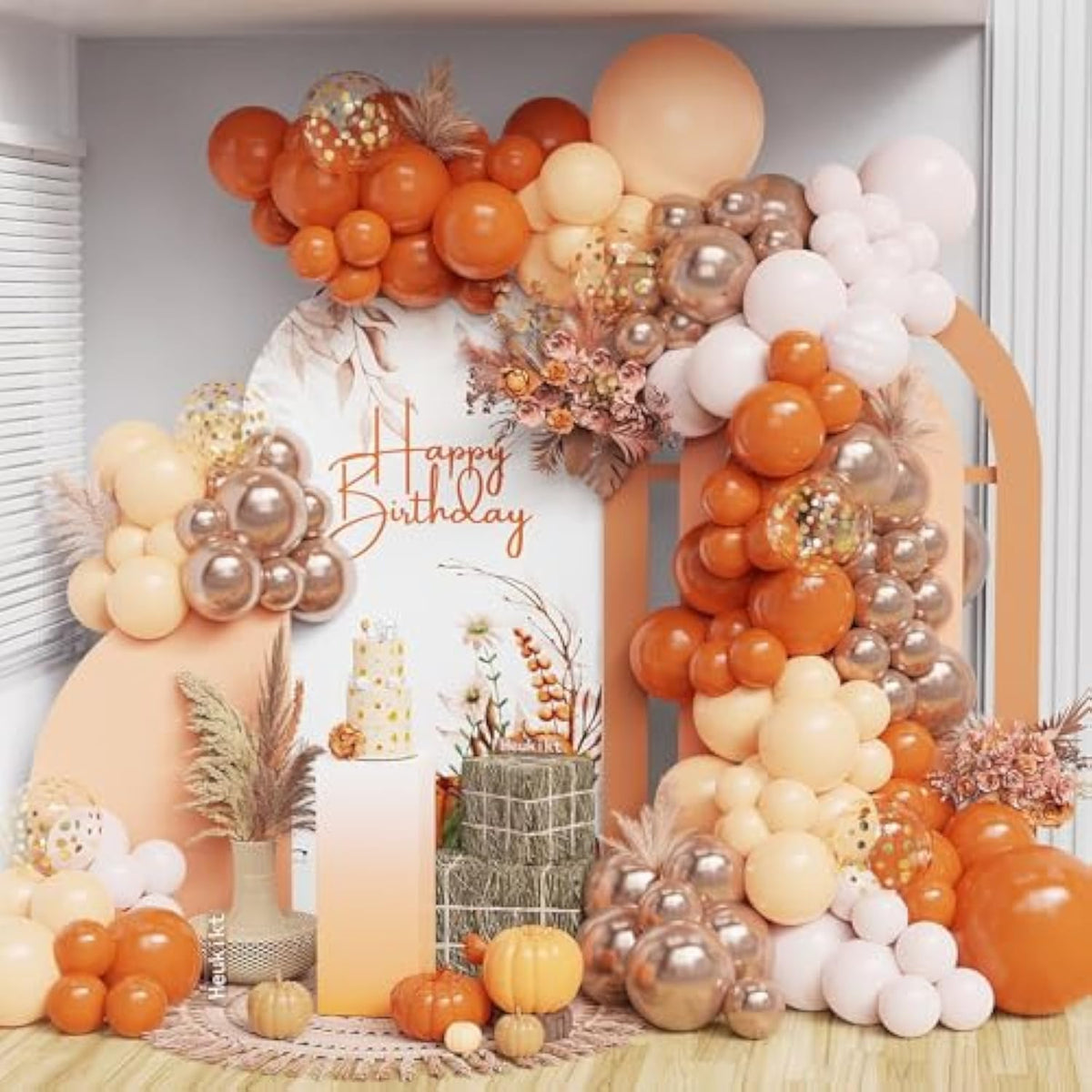 156 Pcs Fall Balloon Arch Kit Burnt Orange Gold Blush White Balloons Thanksgiving Decor
