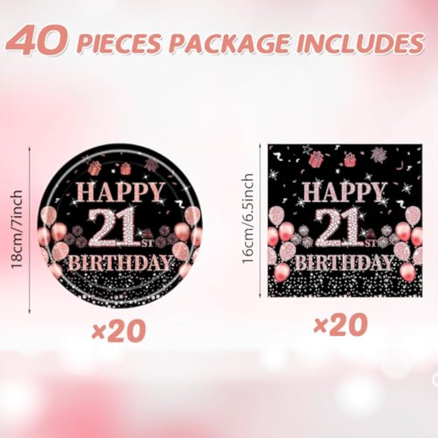 21St Birthday Decorations For Girls Rose Gold Happy 21 Aged Birth Supplies For Her Including 20 Plates 20 Napkins 21 Year Old Girl Birthday Party Tableware For Sweet Teenager