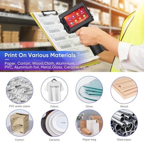 Handheld Inkjet Printer Printing Height Max 1 Inch, Batch Code Printer With 42Ml Quick-Drying Ink Cartridge For Text/Barcode/Date/Number, 1" Handheld Printer For Many Surface Metal Cardboard