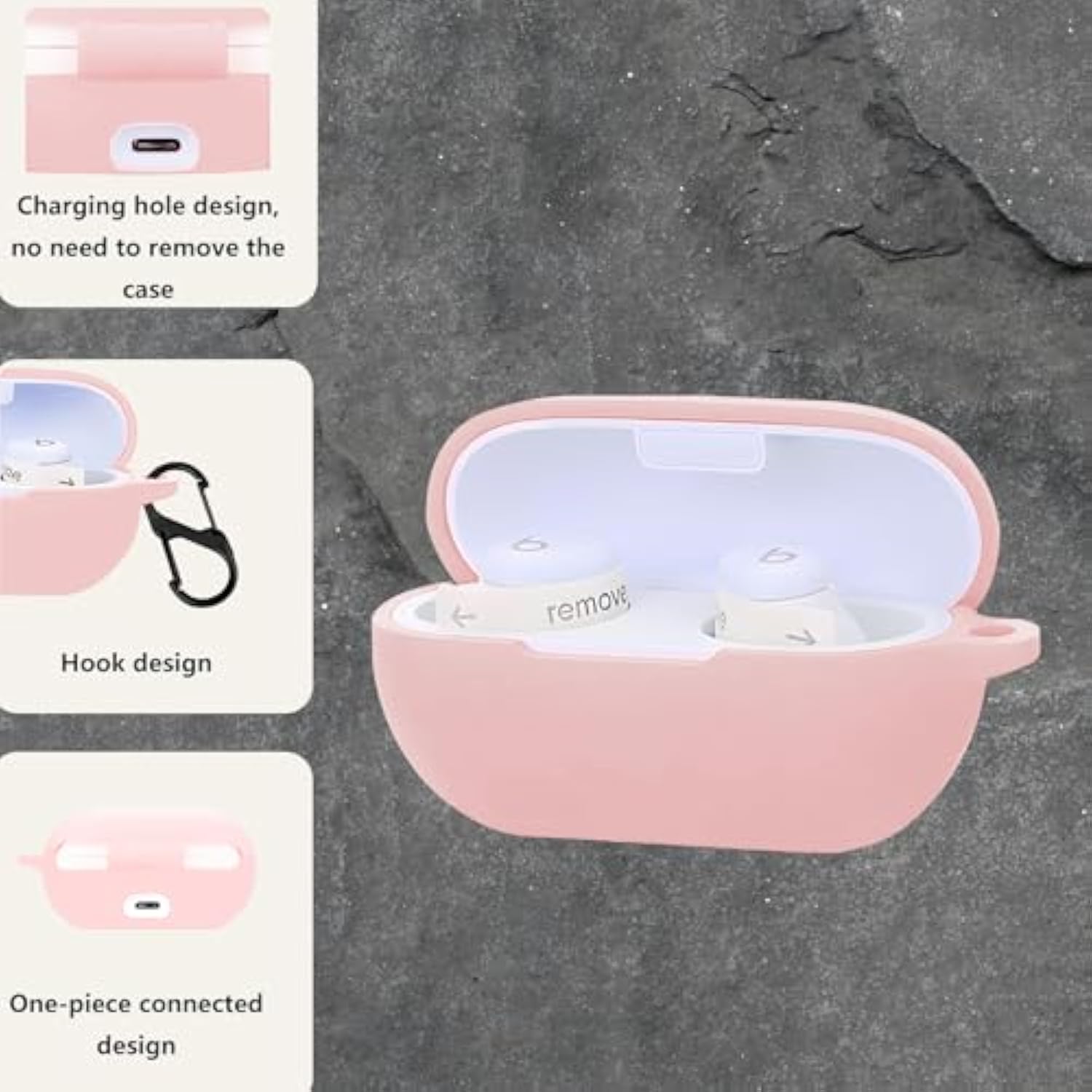 Case Cover Compatible With Beats Solo Buds Earbuds, Soft Silicone Protective Skin With Bling Keychain Accessories For Women Girl (Pink)