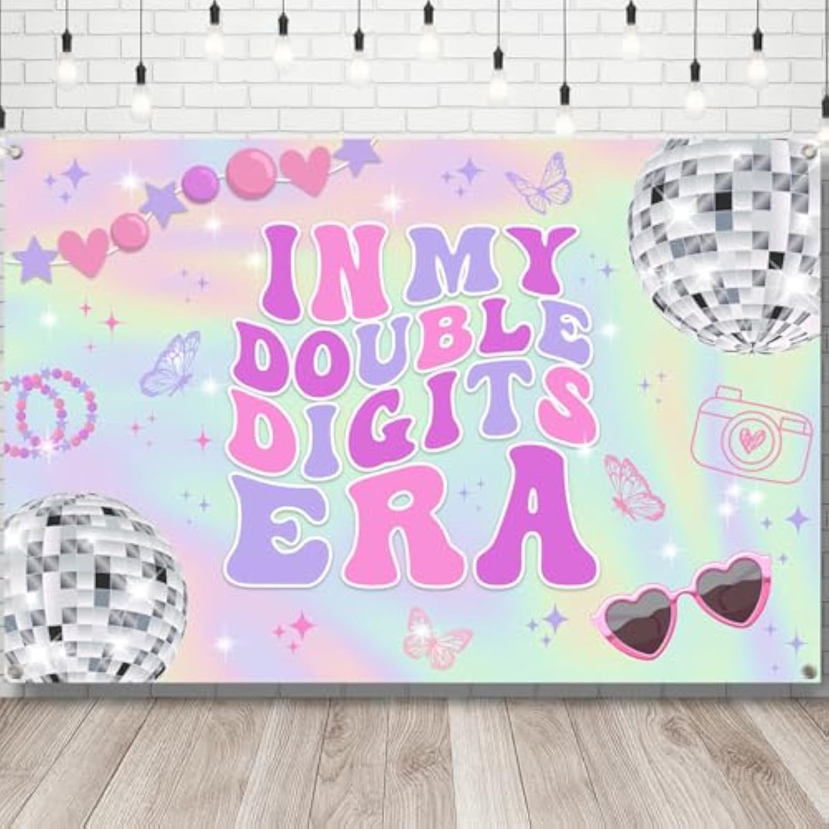 Iridescent 10th Birthday Banner for Girls Music Superstar Party Decor 59x39 Inch