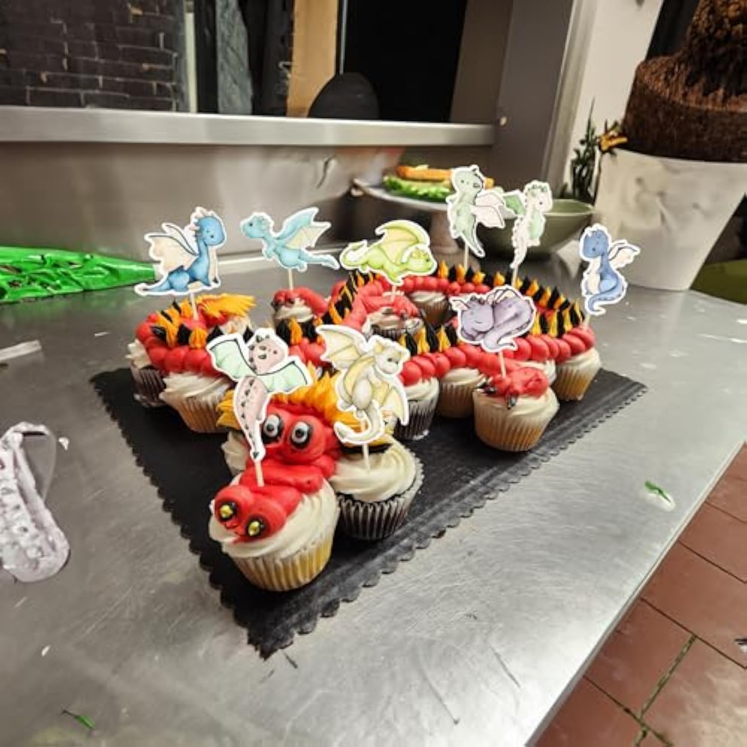 36Pcs Dragon Party Cupcake Toppers Dragon Birthday Party Decoration Fantasy Dragon Cake Decorations For Flying Dragon Baby Shower Supplies