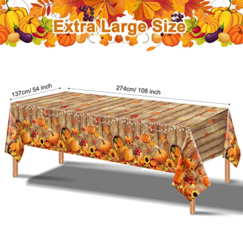 Fall Table Decoration Thanksgiving Fall Tablecloth Wood Grain Maple Party Table Cover Autumn Pumpkin Harvest Tablecovers Decor for Thanksgiving Dining Gathering Table Protector, 54 x 108 Inch (3 Pack)