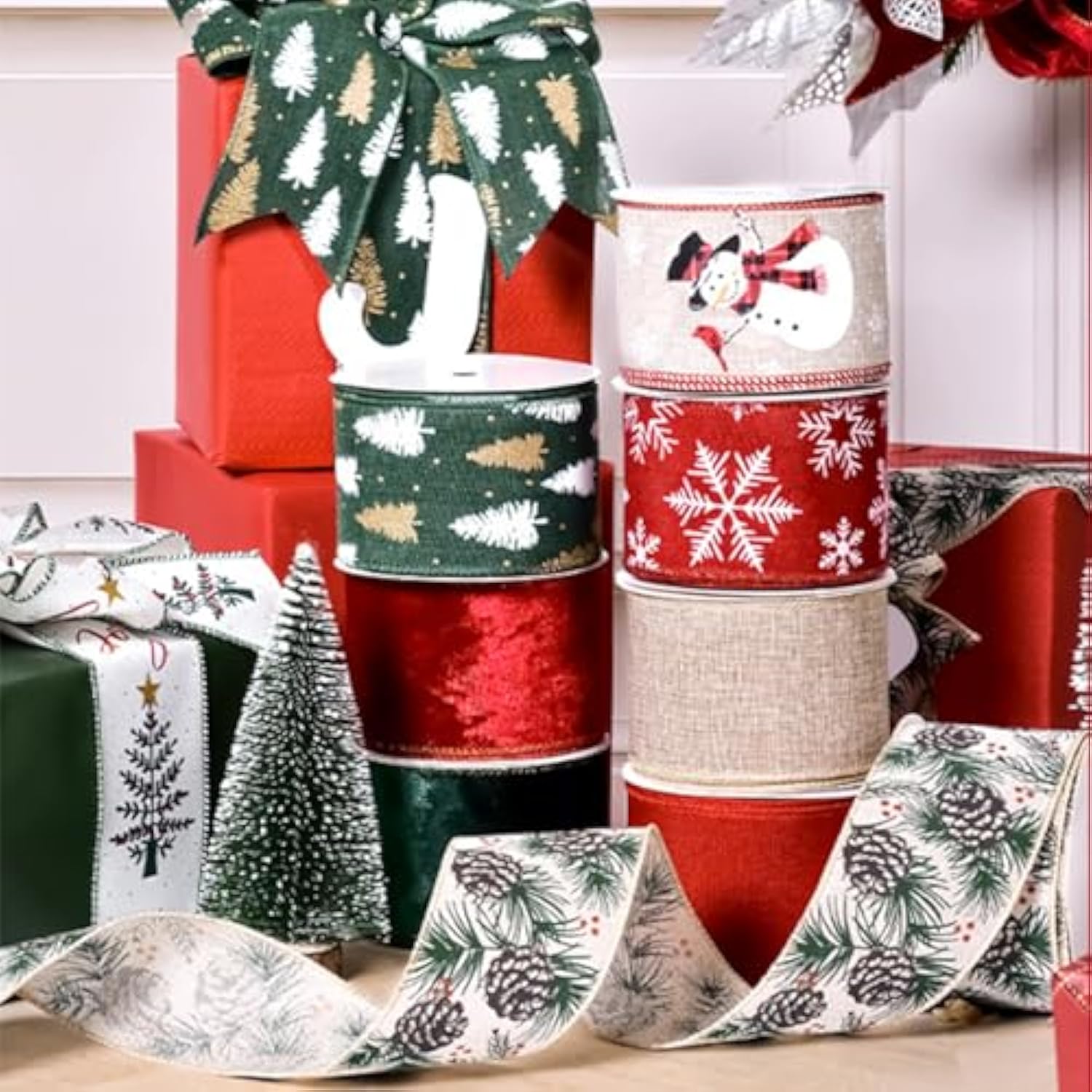 2 Rolls Christmas Grinch Wired Edge Ribbons 2.5 Inch Wide 20 Yards Buf