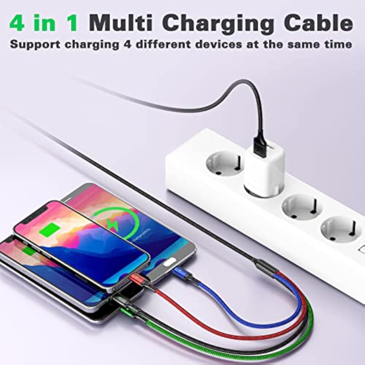 Multi Charging Cable(2Pack 6Ft), 4 In 1 Charger Cable Braided Multiple Usb Cable Universal Phone Charging Cord With Type-C, Micro Usb, Ip Port For Iphone16/15/14/13 Series/Cell Phones And More
