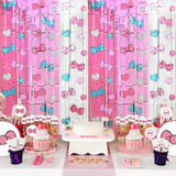 Kawaii Birthday Decorations, 2 Pack Cartoon Cat Theme Party Supplies, 3.3 X 6.6Ft Tinsel Foil Fringe Curtains, Bow Photo Booth Props, Backdrop Streamers, Perfect Room & Doorway Decor For Girls