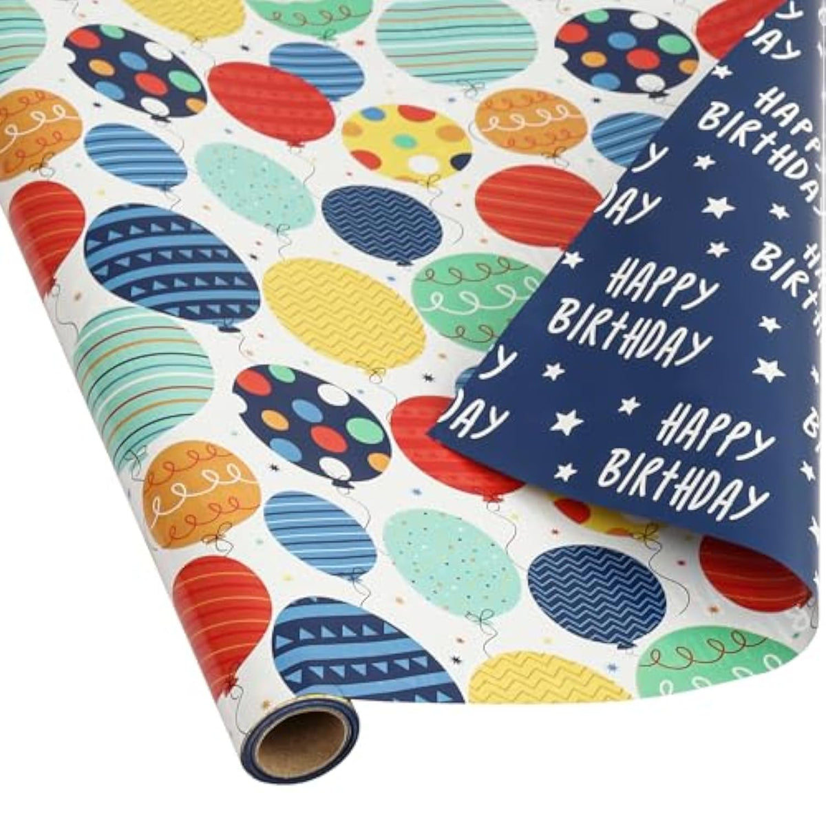 Reversible Birthday Wrap Roll – Balloons & Stars for All Ages Parties
