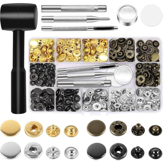 15Mm Leather Snap Button Kits With Hammer Punch Spacer, 90 Sets Metal