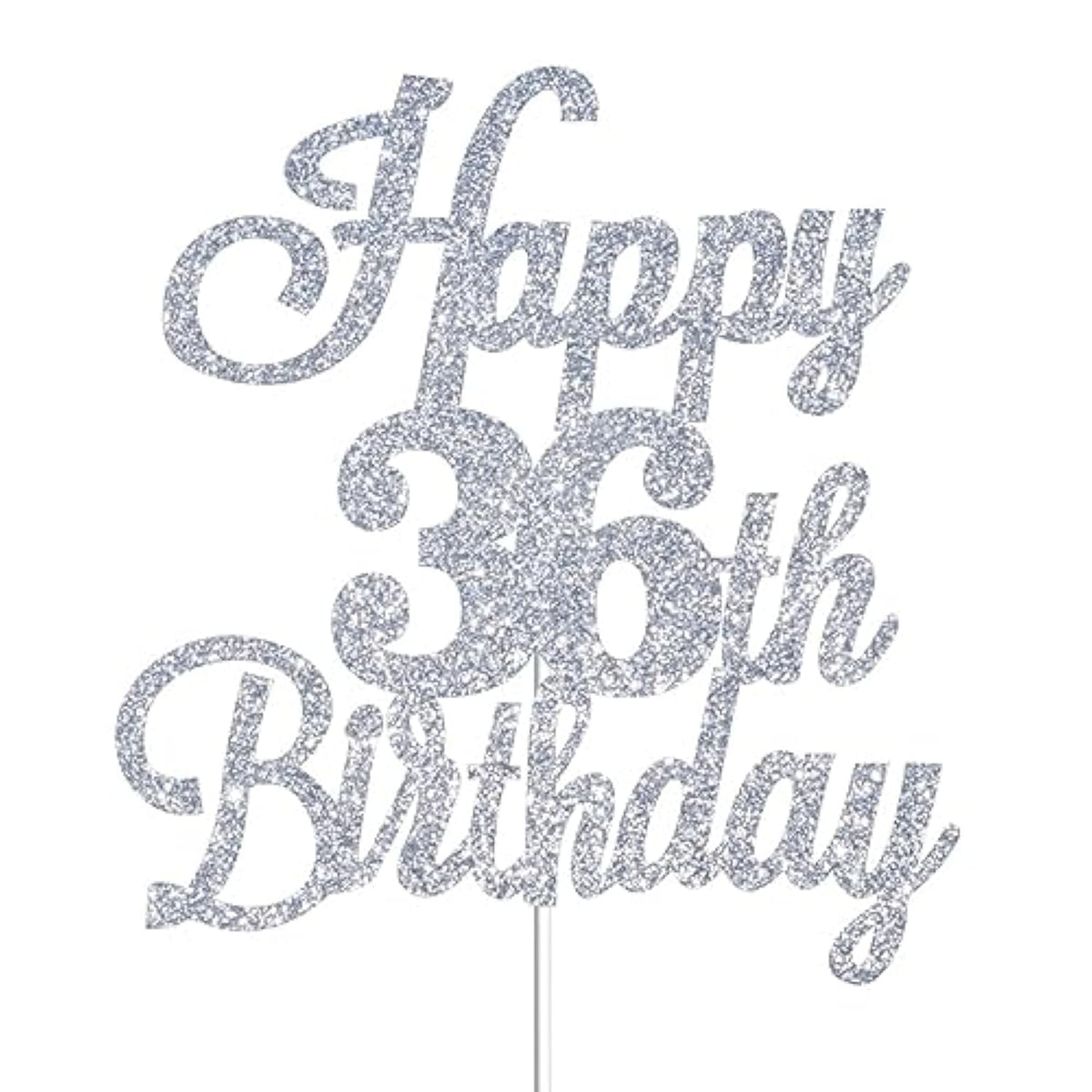 Happy 36Th Birthday Cake Toppers Silver Glitter, Cheers To 36 Years Old Bday Decoration 36Th Anniversary Cake Topper, Thirty-Six Theme Cake Decorations For Birthday Anniversary Party
