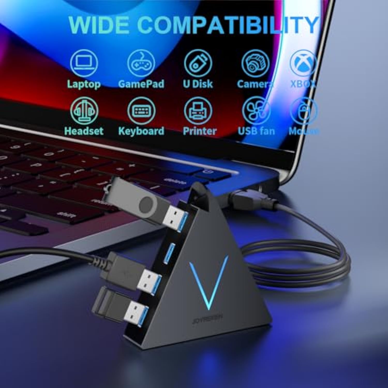4-Port Usb 3.0 Hub, Flyingvhub Usb Hub Tower With 2 Ft Extended Cable,Usb Splitter For Laptop,Pc,Ps4,Ps5,Xbox,Mouse,Keyboard, Flash Drive, U-Disk (Black)