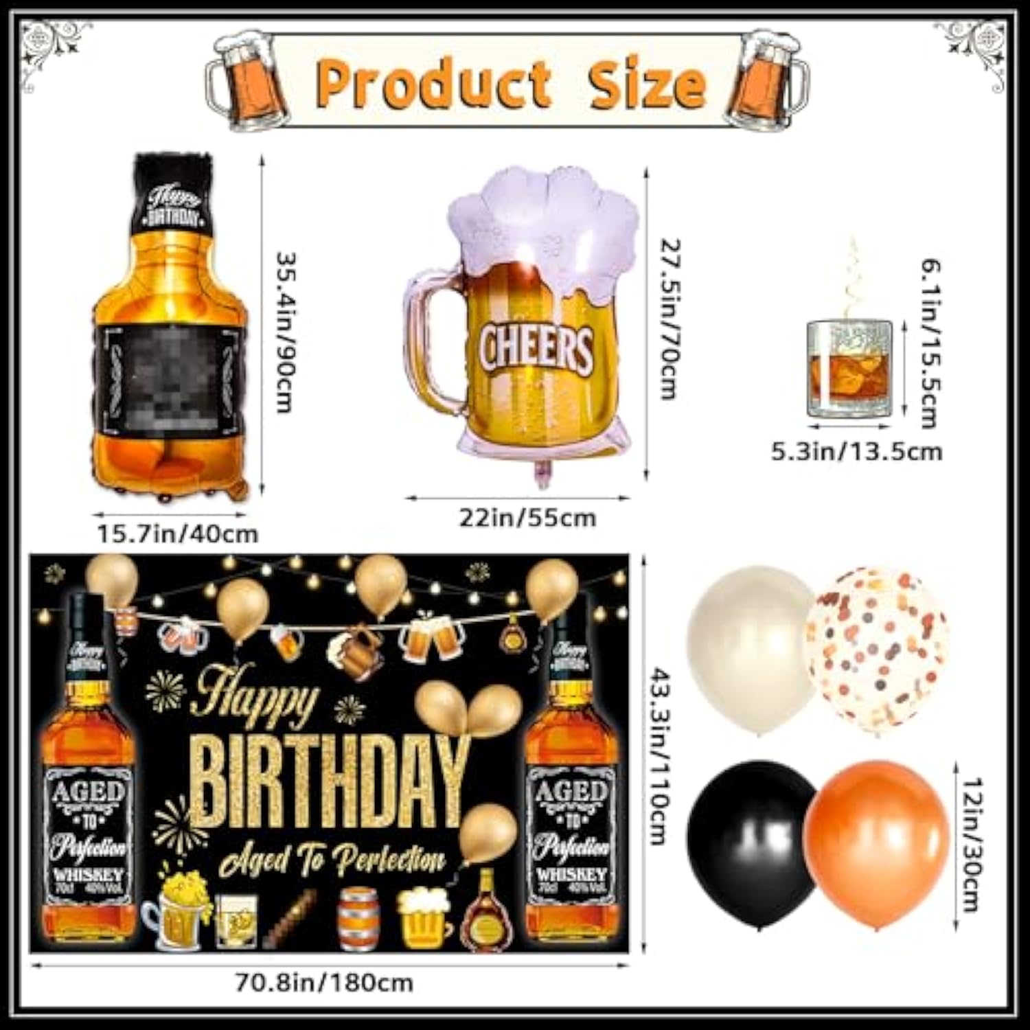 82PCS Whiskey Party Decorations Aged to Perfection Balloon Arch Kit Backdrop Swirls for Men