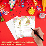Princess Birthday Party Invitation, Fairytale Castle Themed Fillin Invites, 20 Gold Foil Floral Invitations With Envelopes For Teens Girls (4 X 6), Kids Royal Party Favors Decorations And Supplies