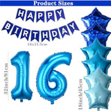 16Th Birthday Decorations For Boys Blue 16Th Sixteen Happy Birthday Banner Supplies Number 16 Balloons Fringe Curtain 16 Years Old Bday Party Supplies Kit For Him Her Girls (Blue)