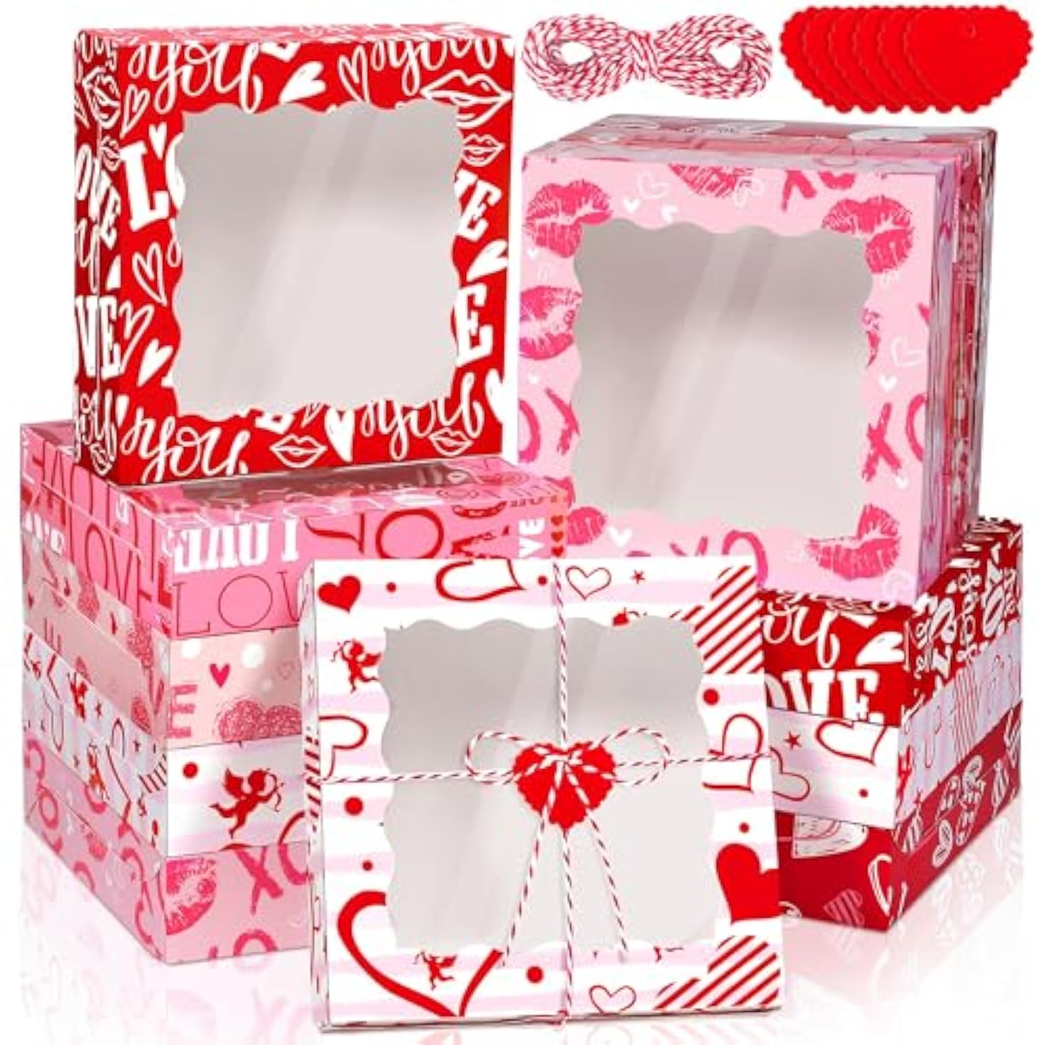 24 Packs Heart Cookie Boxes 10 X 10 X 2.5 Inches Heart Bakery Treat Boxes With Pvc Window Cupcake Treat Boxes With Heart Cards Favors For Wedding Cooking Party