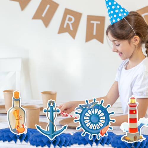 Nautical Party Table Decoration Nautical Honeycomb Centerpiece, Sailor Themed Party Decorations, Ocean Voyage Honeycomb Centerpiece Decoration for Cruise Nautical Birthday Party Supplies