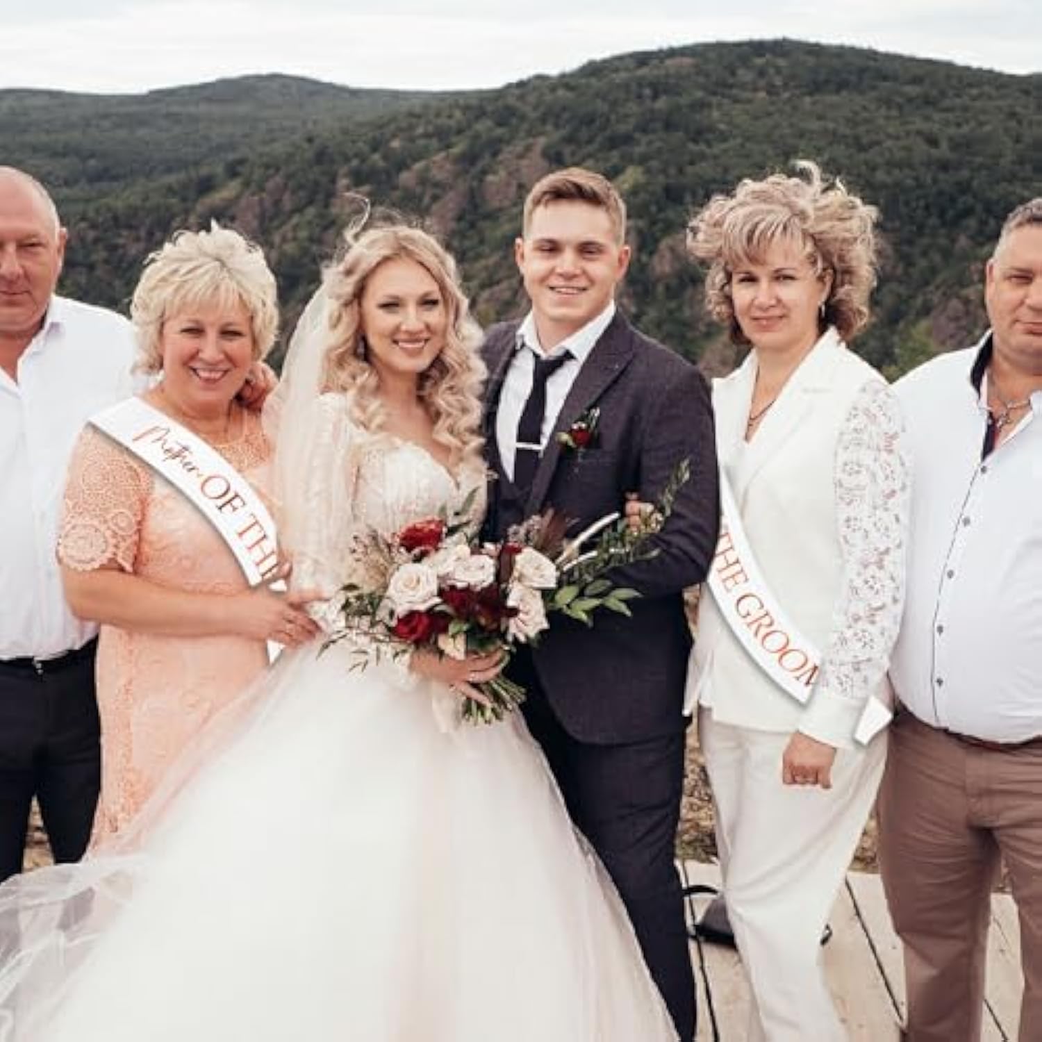 2 Pcs Mother Of The Bride And Groom Sashes With Rose Gold Foil, White Bachelorette Party Sash For Bridal Shower Engagement Supplies Gifts Wedding Accessories