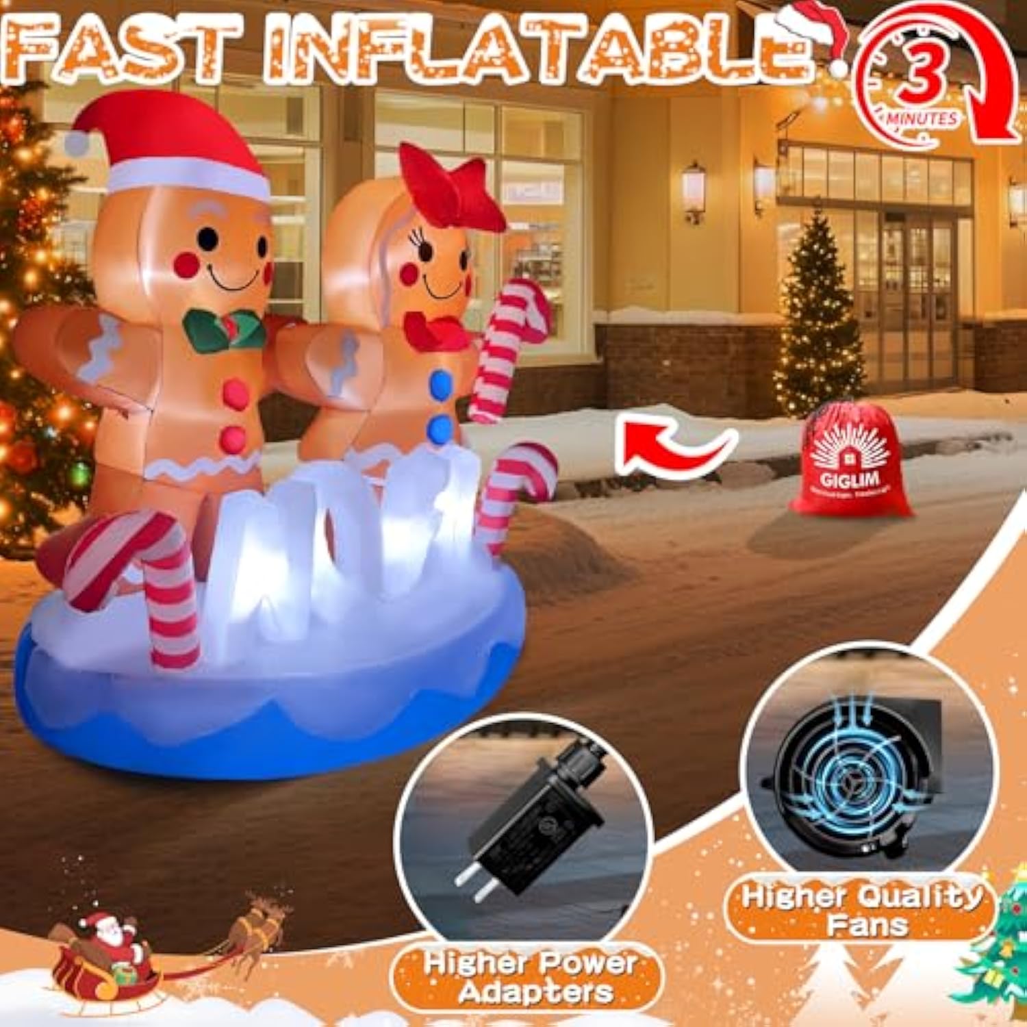 2025 Christmas Inflatable Gingerbread 6Ft Gingerbread Man Couple With Candy Canes Christmas Inflatables Outdoor Decorati