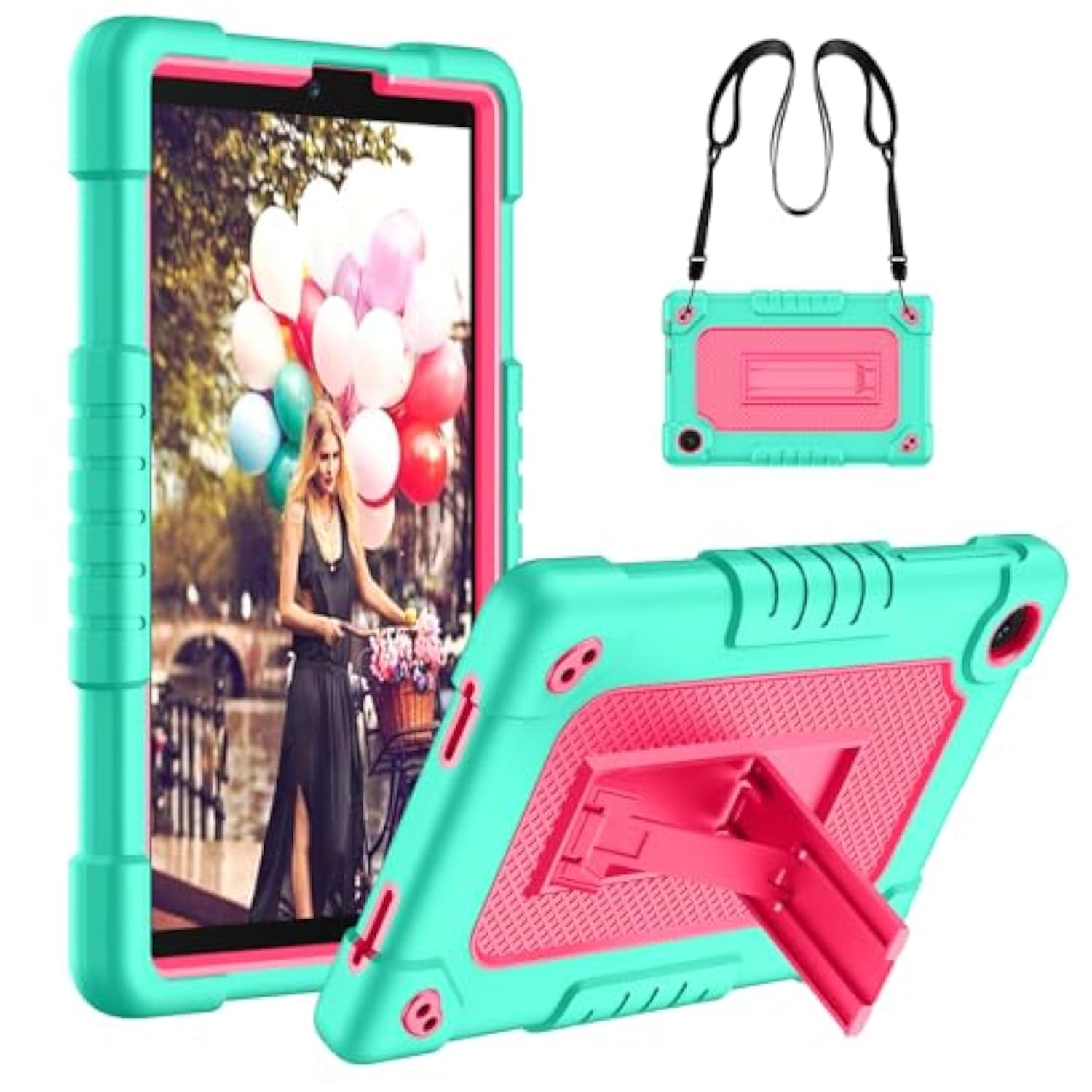 For Tcl Tab 8 Le Tablet Case,With Shoulder Strap Soft Silicone&Hard Back Hybri