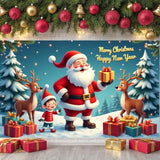 Cute Santa & Elk Banner 71x43in Christmas Photo Booth Backdrop Party Decor