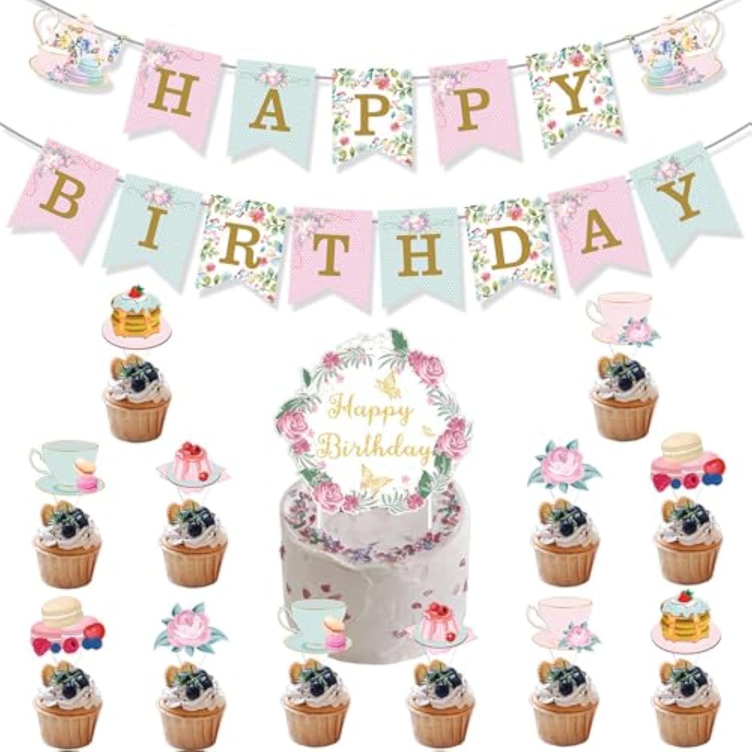 Birthday Party Decoration, Happy Birthday Banner Party Backdrop With Banner?Swirl?Honeycomb Balls?Circle Parper Garland For Girl Woman Pastel Festivals Party Decoration