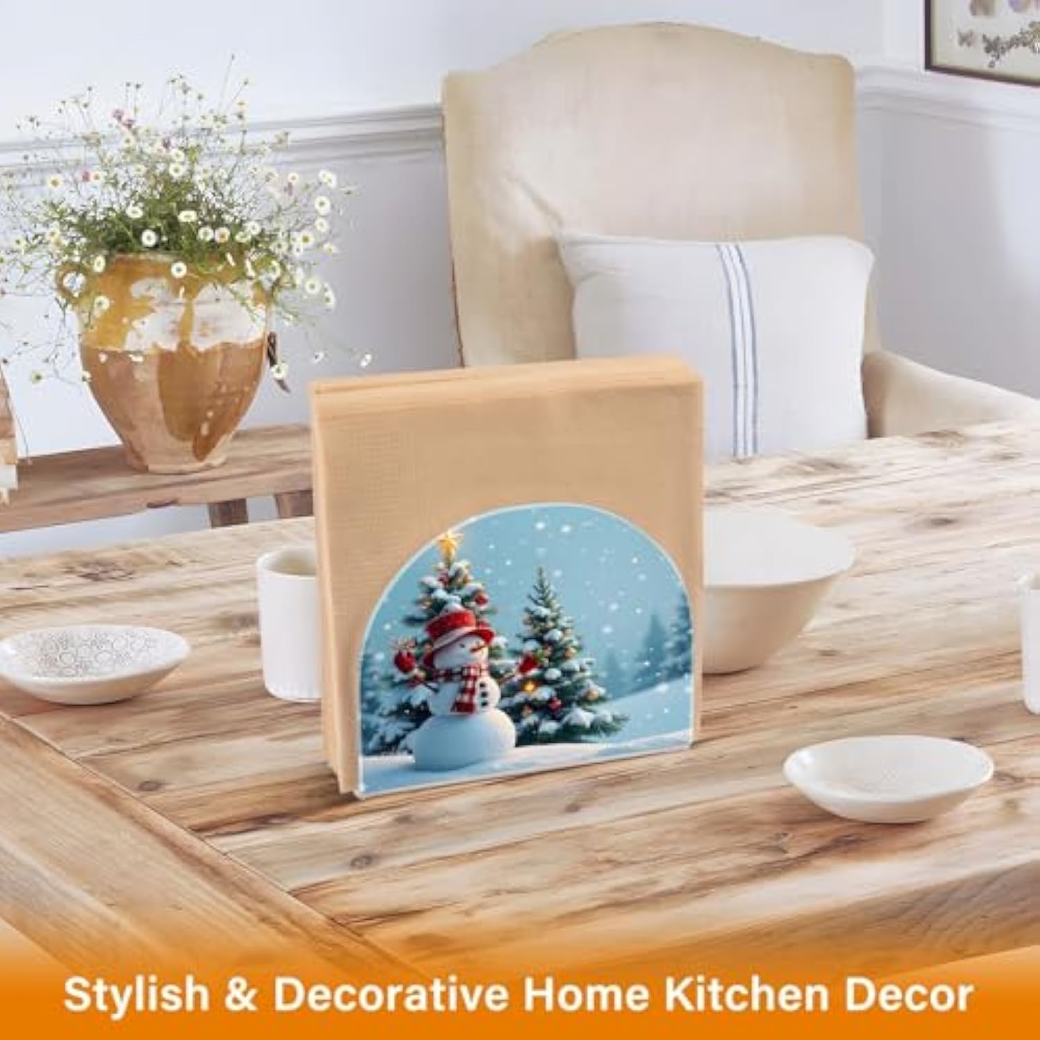 Snowman Christmas Tree Napkin Holder For Table Kitchen Decor Acrylic Paper Napkin Holders For Tissue Dining Room Indoor Outdoor Party Holiday Accessories