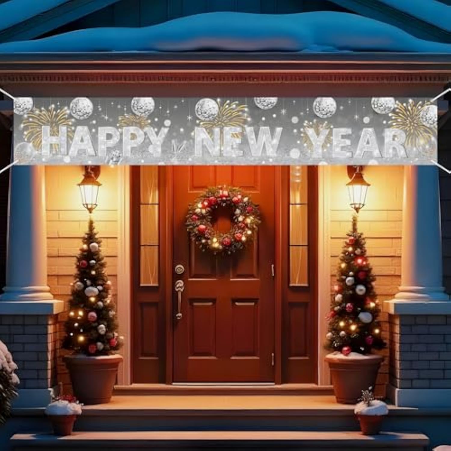 Large Silver Glitter 2026 Happy New Year Banner 9.8×1.6 Ft Party Decor