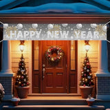 Large Silver Glitter 2026 Happy New Year Banner 9.8×1.6 Ft Party Decor