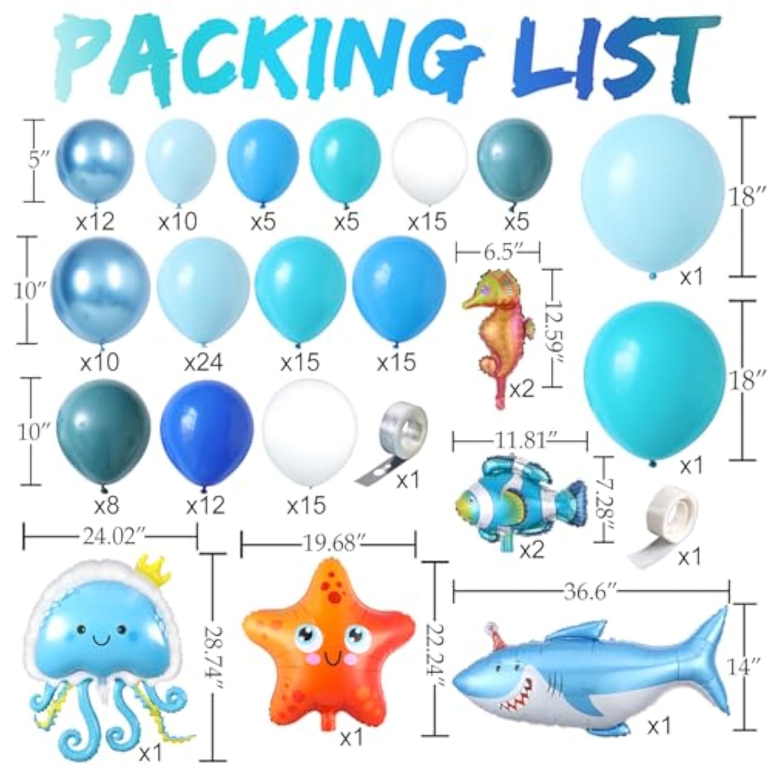 Under The Sea Party Decoration,162Pcs Mix Sky Royal Blue Balloon Arch Kit With Bubbles Starfish Shark Jellyfish Foil Balloon For Sea Animal Ocean Theme Birthday Baby Shower Beach Pool Party Supplies