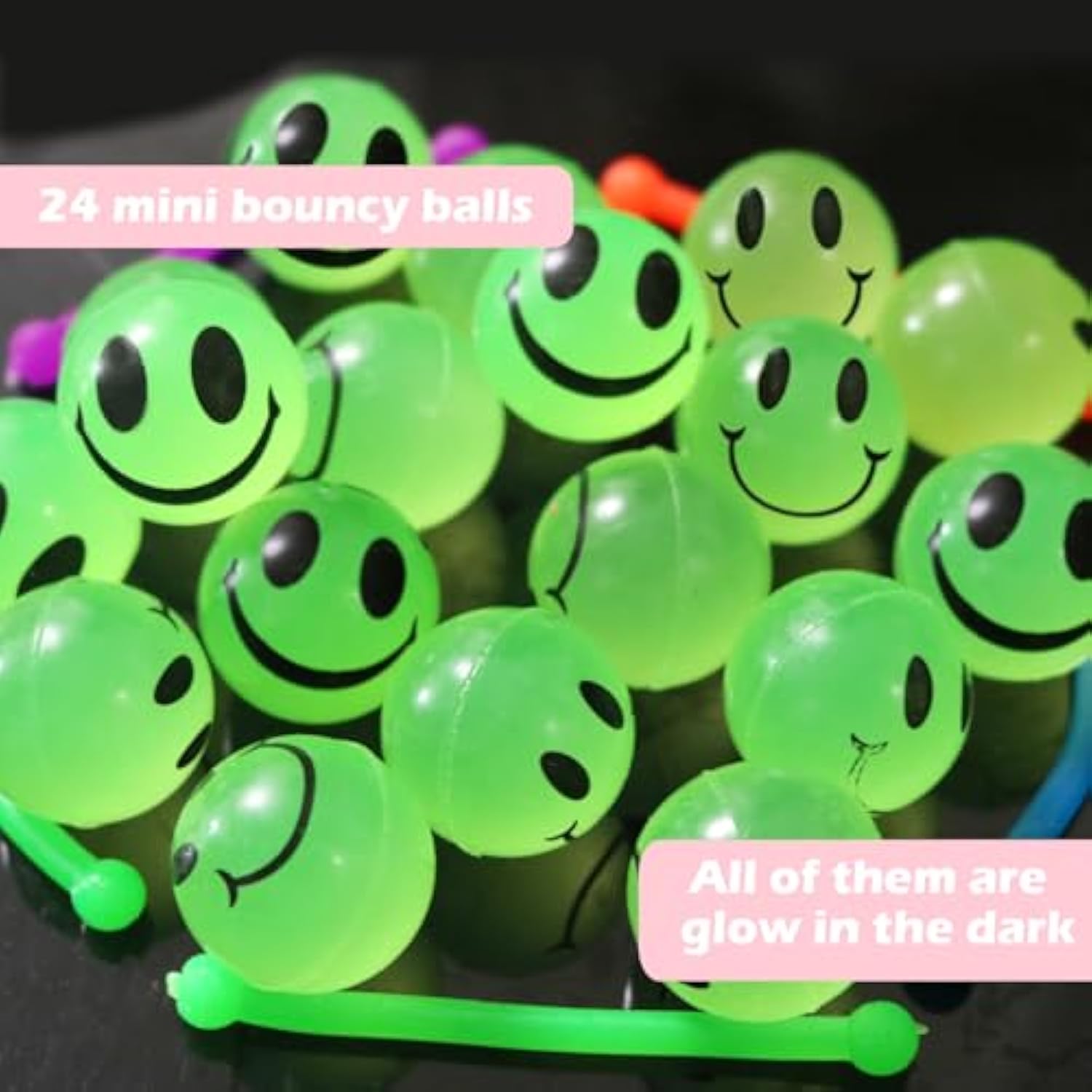 100 Pcs Glow In The Dark Toys - 24 Bouncy Balls, 24 Coil Spring, 24 Sticky Hands, 28 Sensory Stretchy Strings, Goodie Bags Stuffers For Birthday Party, Classroom Prizes , Small Bulk Toys Gifts