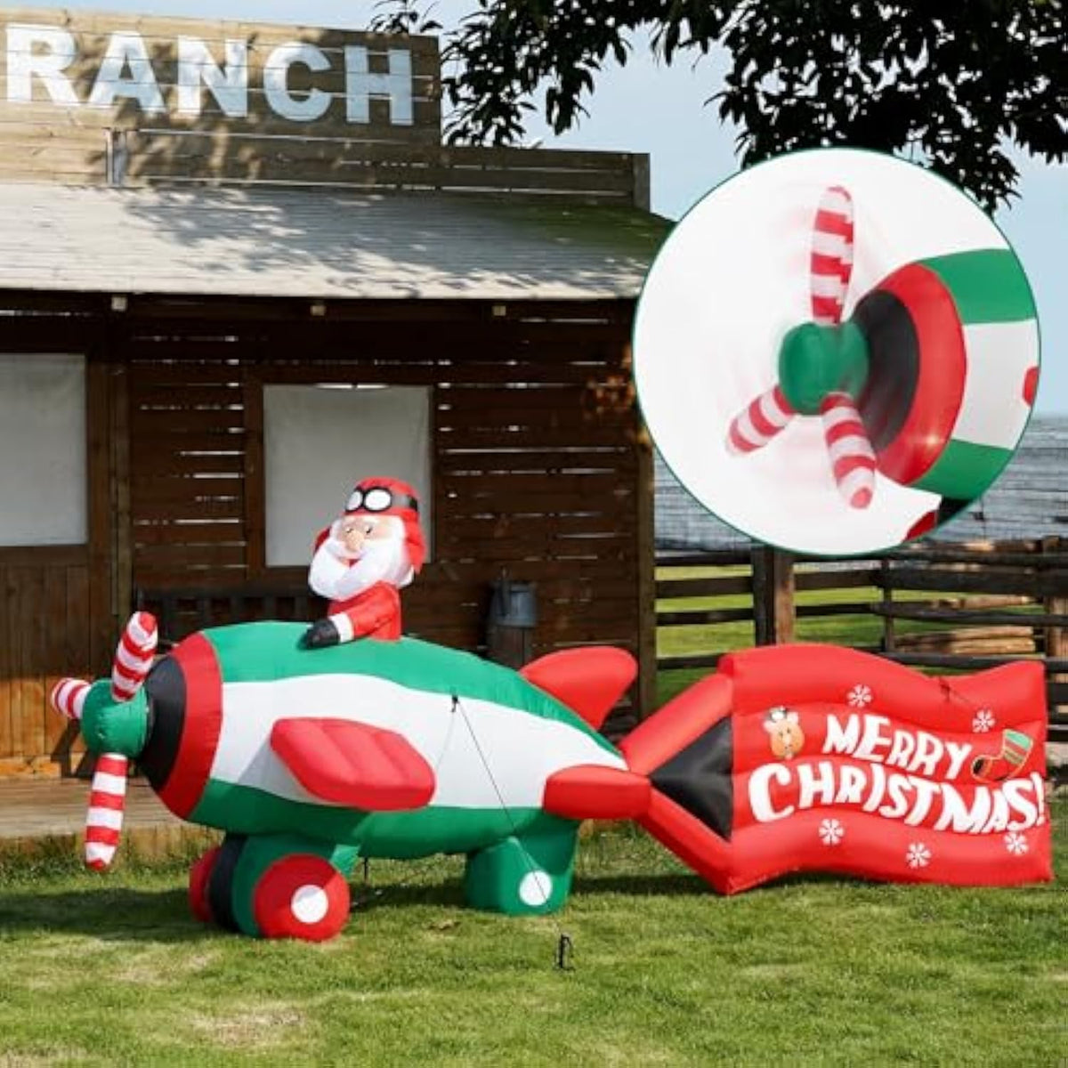 10.5Ft Christmas Inflatables Santa On Airplane With Rotating Propeller & Led Lights, Blow Up Outdoor Indoor Decor For Ch