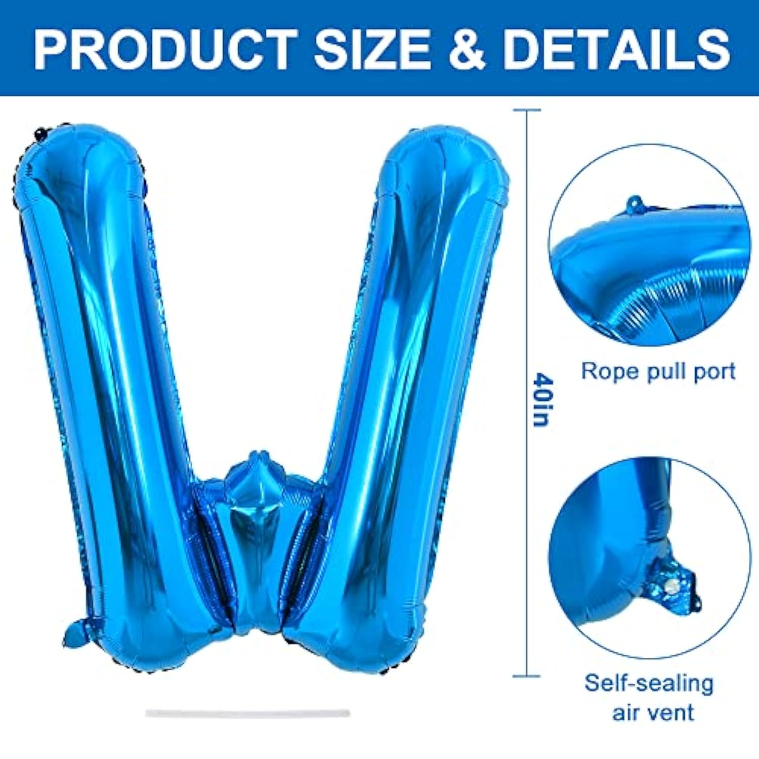 40 Inch Blue Letter W Foil Balloon for Birthday Anniversary New Year Party