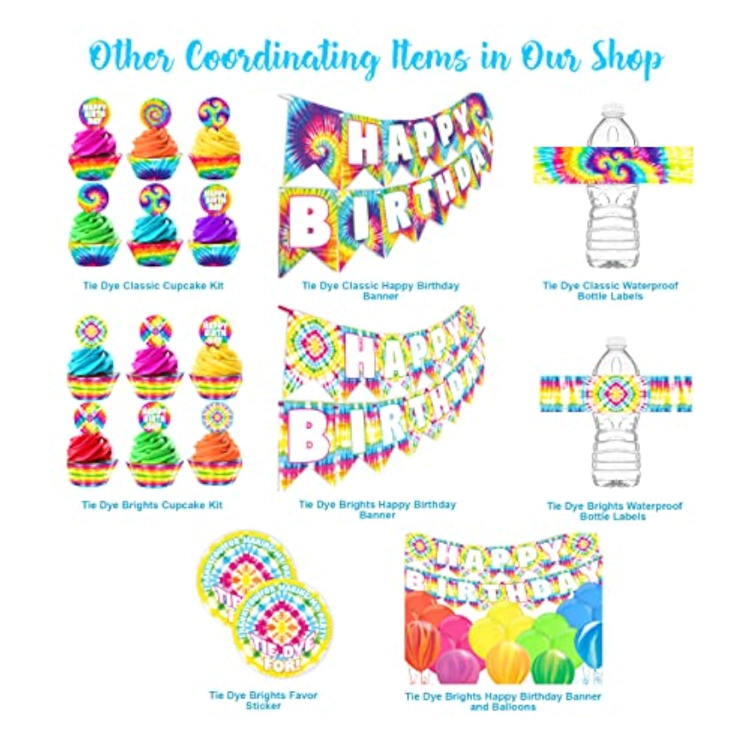 Tie Dye Happy Birthday Banner - Party Supplies Decorations Art Classic, Blue, Green, Red, Orange, Pink, Yellow, White