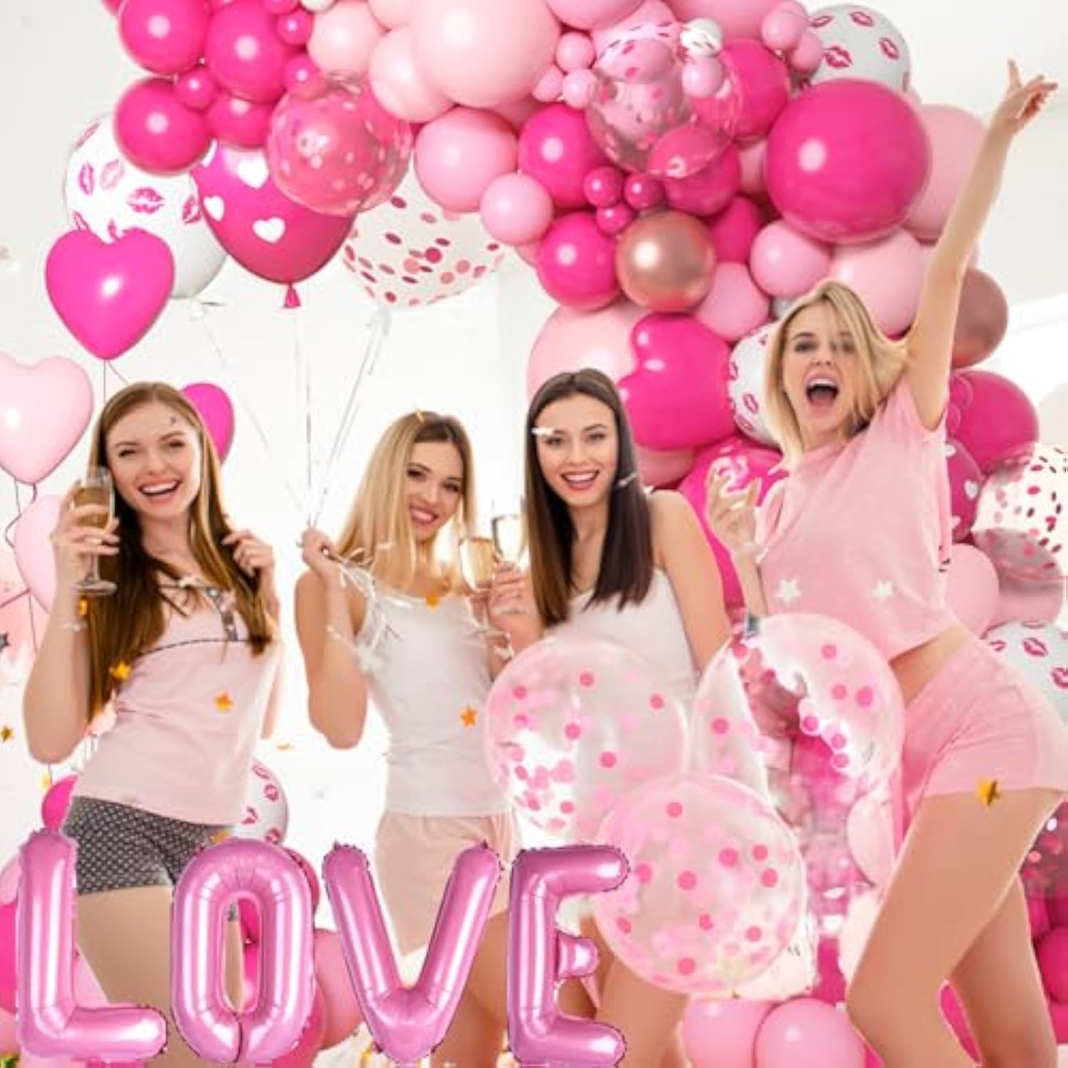 185Pcs Valentines Day Balloons Garland Arch Kit, Hot Pink Heart Love Foil Balloon For Women Girls Valentine'S Mother'S Day Wedding Shower Princess Party Decorations Engagement Supplies