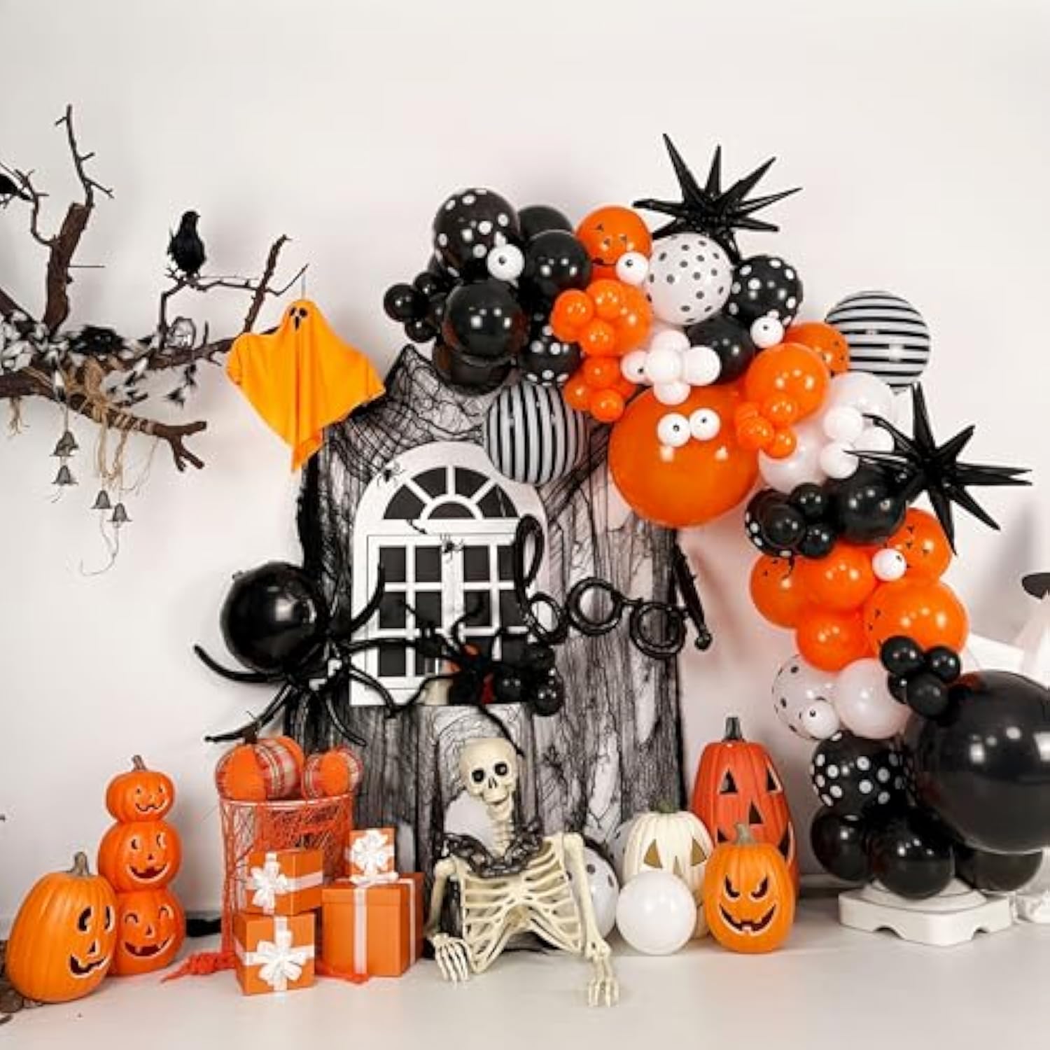 Halloween BOO Balloon Arch Garland Kit Orange Black White Pumpkin Eyeball Spider Party Decor