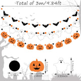 3Pcs Halloween Felt Garland with Ghost Bat Pumpkin and Pompom Ball Hanging Banner