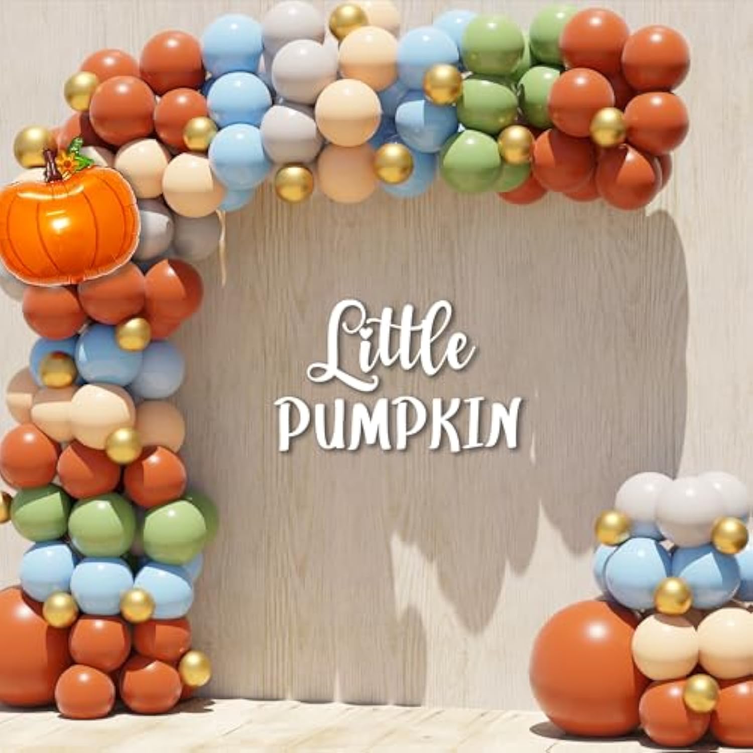 165Pcs Fall Balloon Arch Kit Blue Sage Green Coffee Gold White for Baby Shower Party