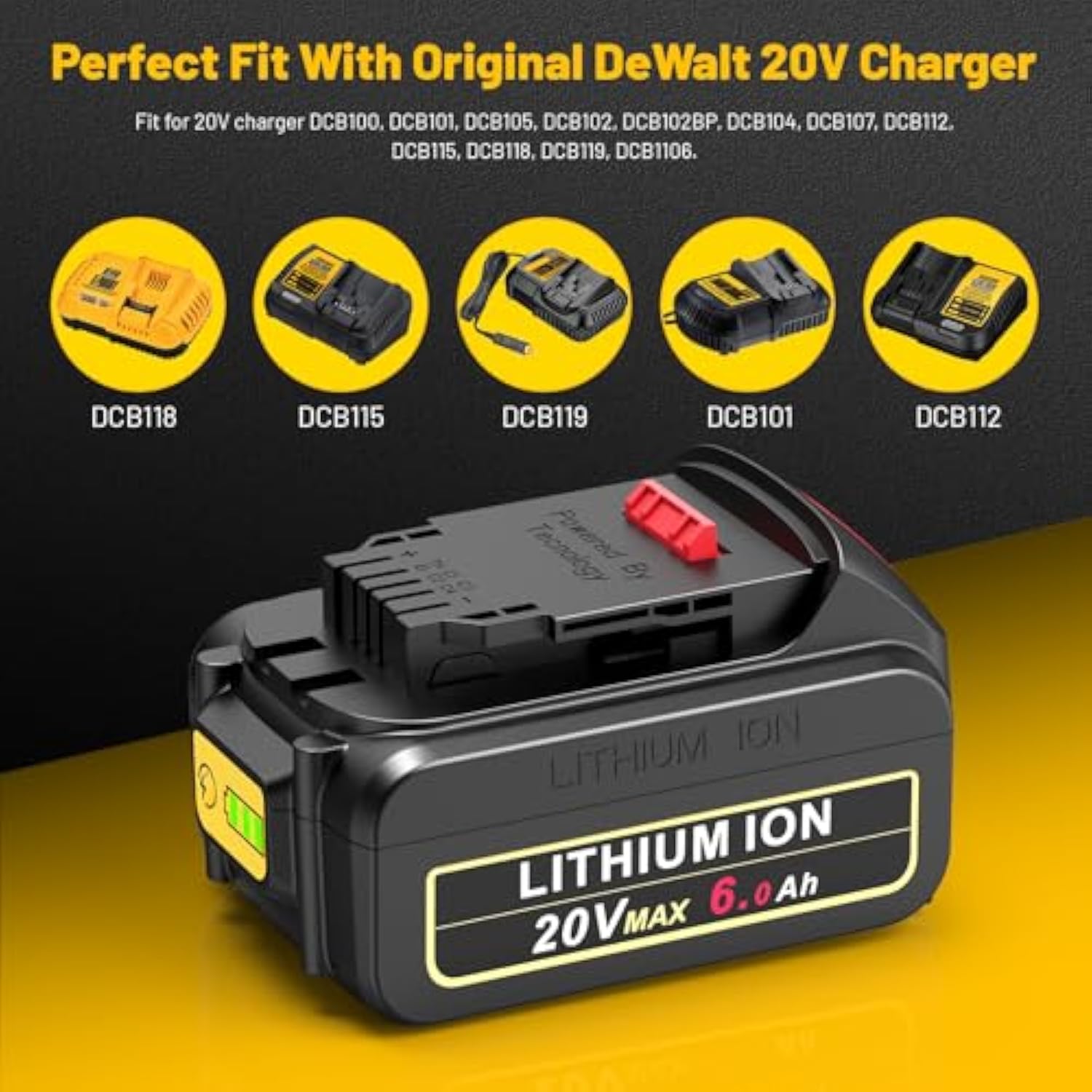 2Pack 20V 6.0Ah Replacement For Dewalt Battery Compatible With Dewalt 20V Max Xr Tools Dcb200, Dcb201, Dcb203, Dcb204, Dcb205, Dcb181, Dcb180, Dcb206, Dcd/Dcf/Dcg Series Cordless Power Tools