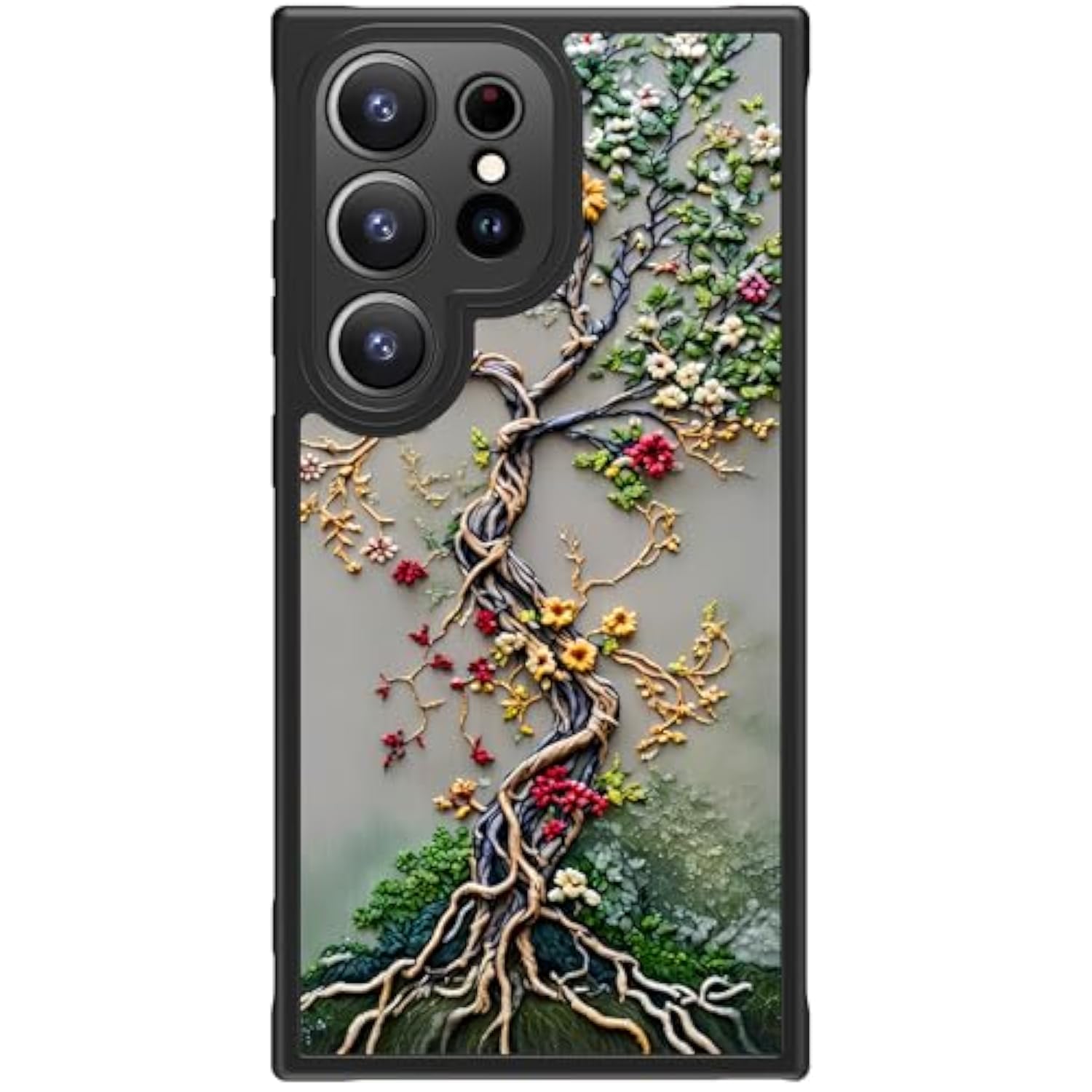 For Samsung Galaxy S24 Ultra Case Wireless Charging & Military-Grade Protection - Trendy Floral Design For Women Girls, Matte Phone Cover With Shockproof Corners - Blooming Tree Of Life