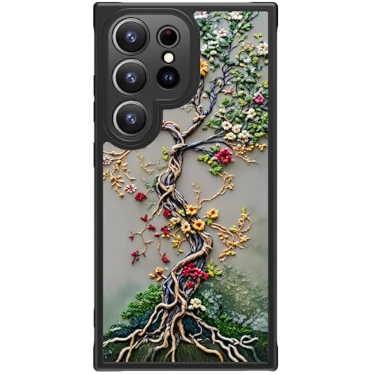 For Samsung Galaxy S24 Ultra Case Wireless Charging & Military-Grade Protection - Trendy Floral Design For Women Girls, Matte Phone Cover With Shockproof Corners - Blooming Tree Of Life